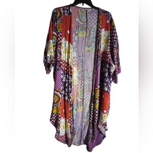 Terra & Sky Colorful Bohemian Kimono Swimsuit Cover Up Size 1X Beach Vacation